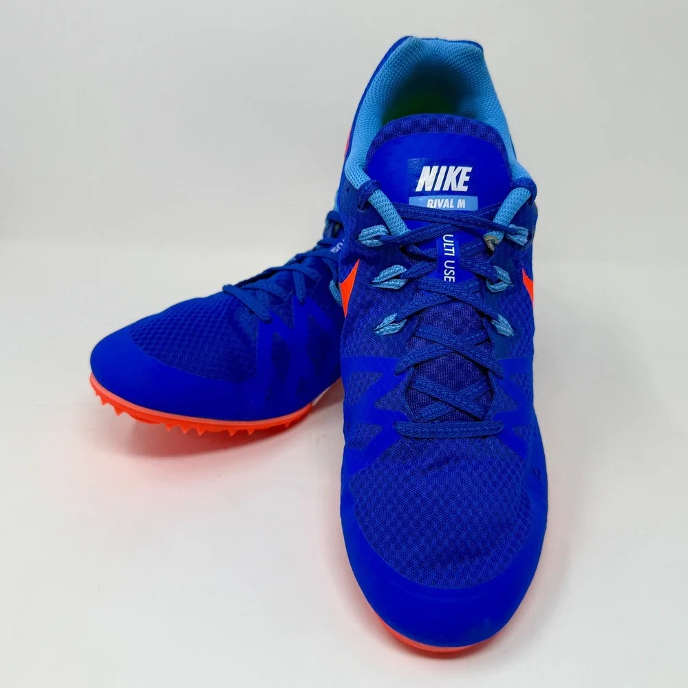 Nike Rival M8 Multi Use Racing Track Cleats with Spikes Blue Orange Mens Size 13
